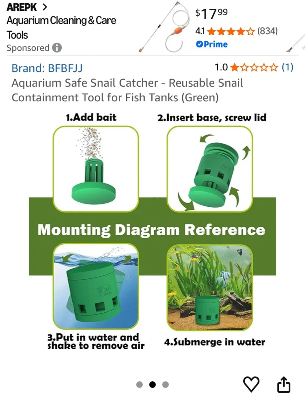 Reusable aquarium snail catcher